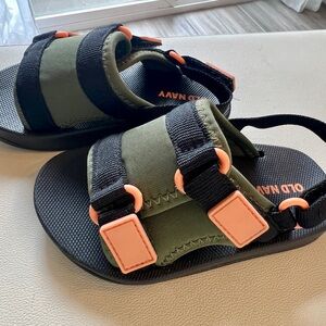 Old Navy Toddler Kids Unisex Water Sandals - Olive and Black with Orange Accents